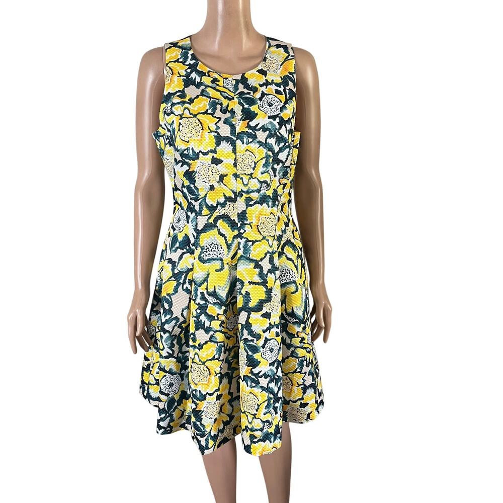 H&M Women’s Floral Dress Size 12 Yellow Green Sleeveless Fit Flare Back Cutout - Picture 8 of 8
